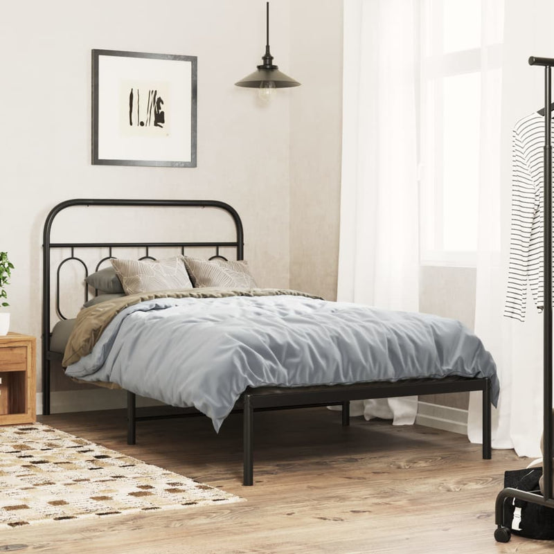 Metal Bed Frame with Headboard Black 106x203 cm King Single Size Payday Deals