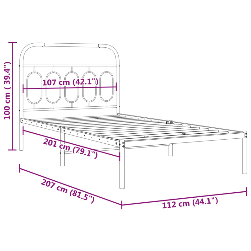 Metal Bed Frame with Headboard Black 106x203 cm King Single Size Payday Deals