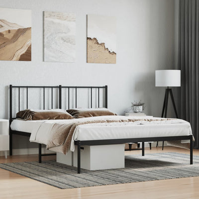 Metal Bed Frame with Headboard Black 153x203 cm Queen Size Payday Deals