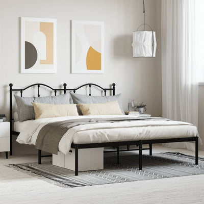 Metal Bed Frame with Headboard Black 183x203 cm King
