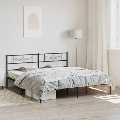 Metal Bed Frame with Headboard Black 183x203 cm King Size