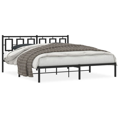 Metal Bed Frame with Headboard Black 183x203 cm King Size