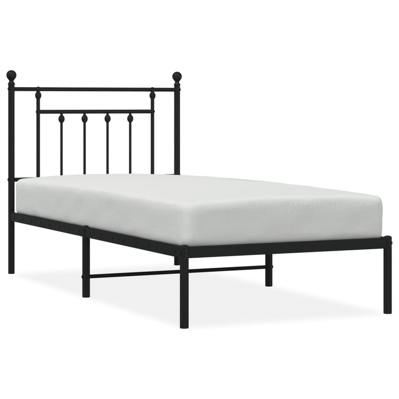 Metal Bed Frame with Headboard Black 92x187 cm Single Size Payday Deals