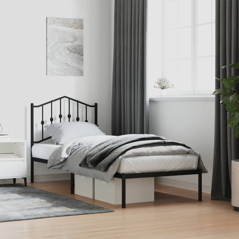 Metal Bed Frame with Headboard Black 92x187 cm Single Size Payday Deals