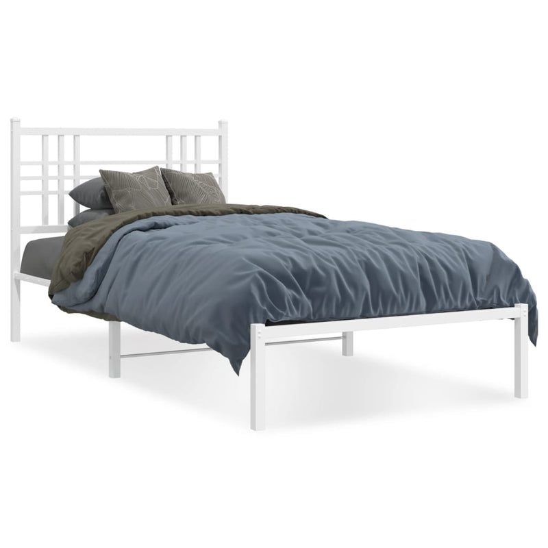 Metal Bed Frame with Headboard White 106x203 cm King Single Size Payday Deals