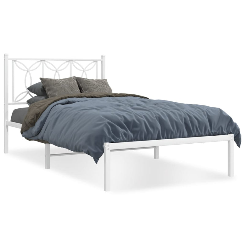 Metal Bed Frame with Headboard White 106x203 cm King Single Size Payday Deals