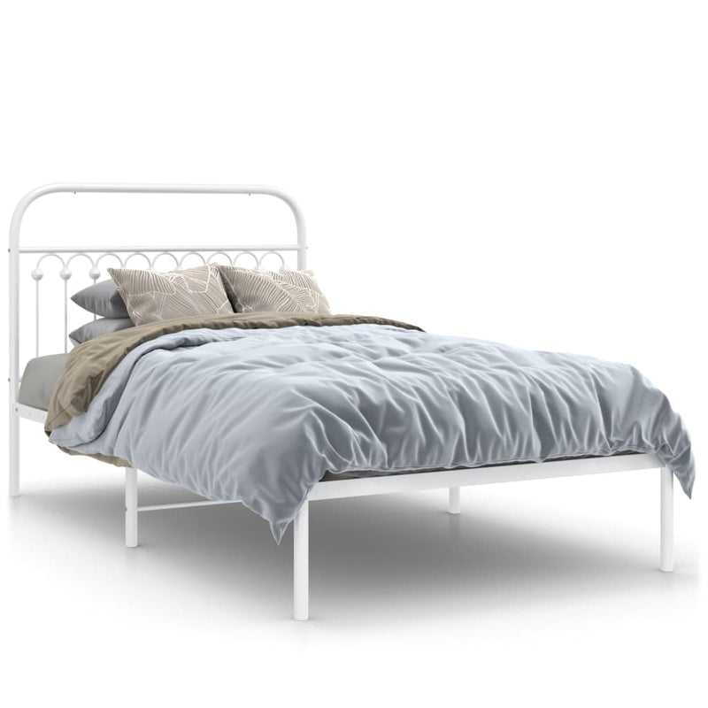 Metal Bed Frame with Headboard White 106x203 cm King Single Size Payday Deals