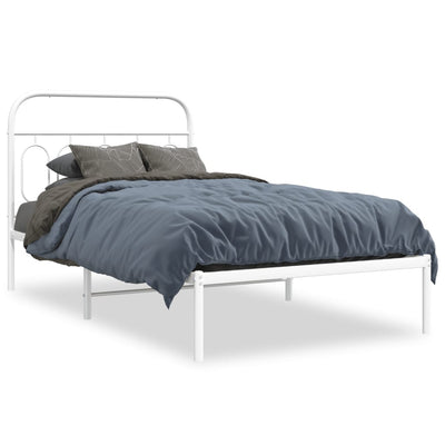 Metal Bed Frame with Headboard White 106x203 cm King Single Size