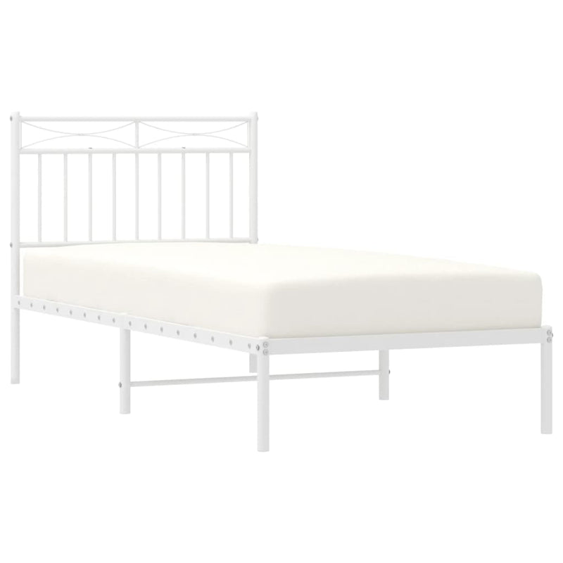 Metal Bed Frame with Headboard White 92x187 cm Single Size Payday Deals