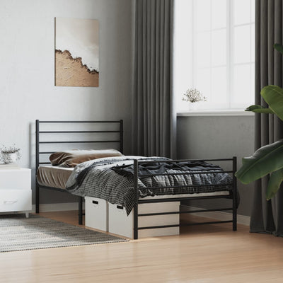 Metal Bed Frame without Mattress with Footboard Black 90x190 cm Payday Deals