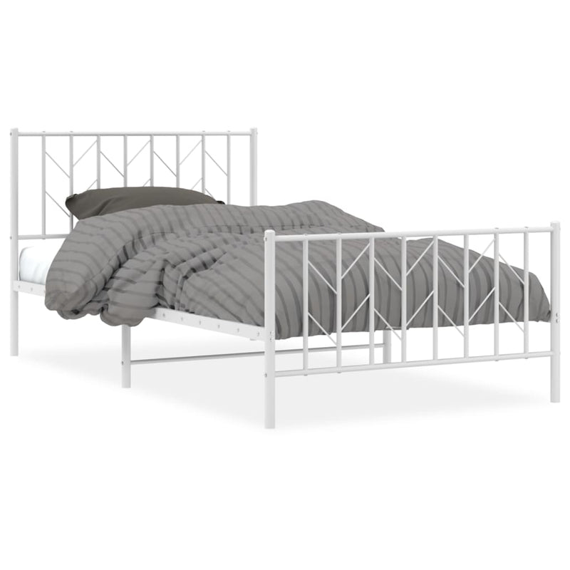 Metal Bed Frame without Mattress with Footboard White 107x203 cm King Single Payday Deals
