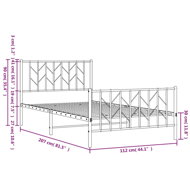 Metal Bed Frame without Mattress with Footboard White 107x203 cm King Single Payday Deals