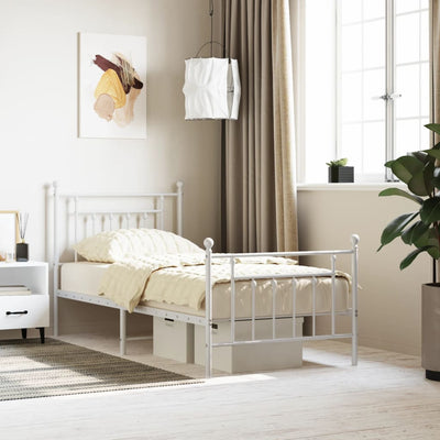Metal Bed Frame without Mattress with Footboard White 90x190 cm Payday Deals