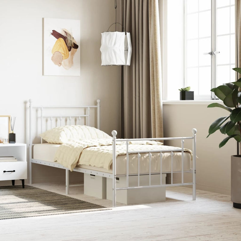 Metal Bed Frame without Mattress with Footboard White 90x190 cm Payday Deals