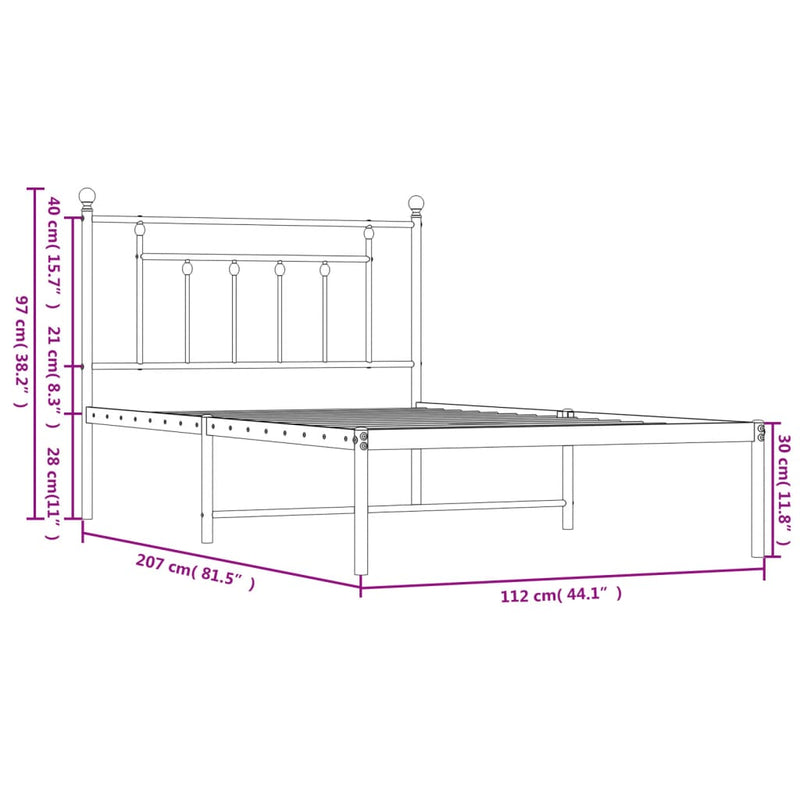 Metal Bed Frame without Mattress with Headboard Black 107x203 cm King Single Payday Deals