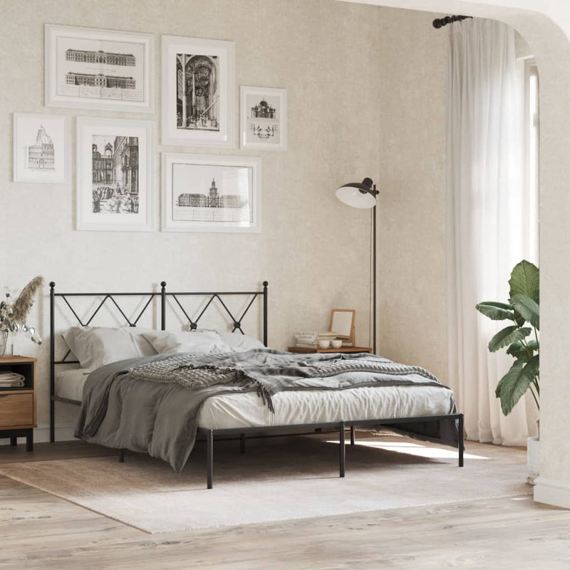 Metal Bed Frame without Mattress with Headboard Black 135x190 cm Payday Deals
