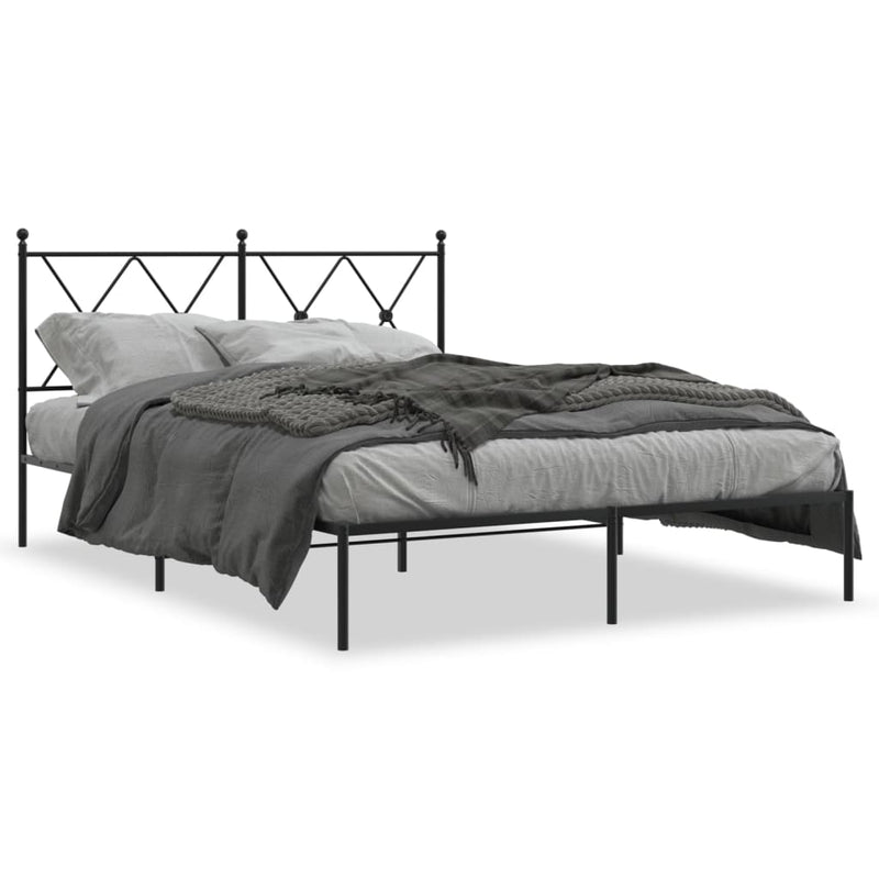 Metal Bed Frame without Mattress with Headboard Black 135x190 cm Payday Deals
