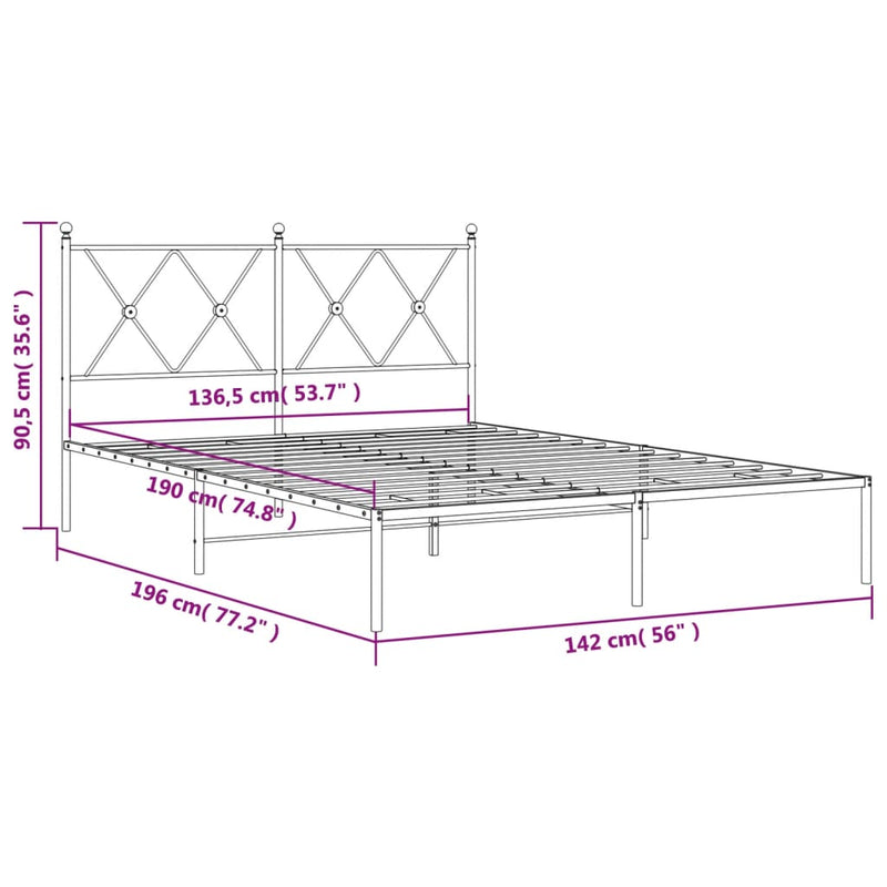 Metal Bed Frame without Mattress with Headboard Black 135x190 cm Payday Deals