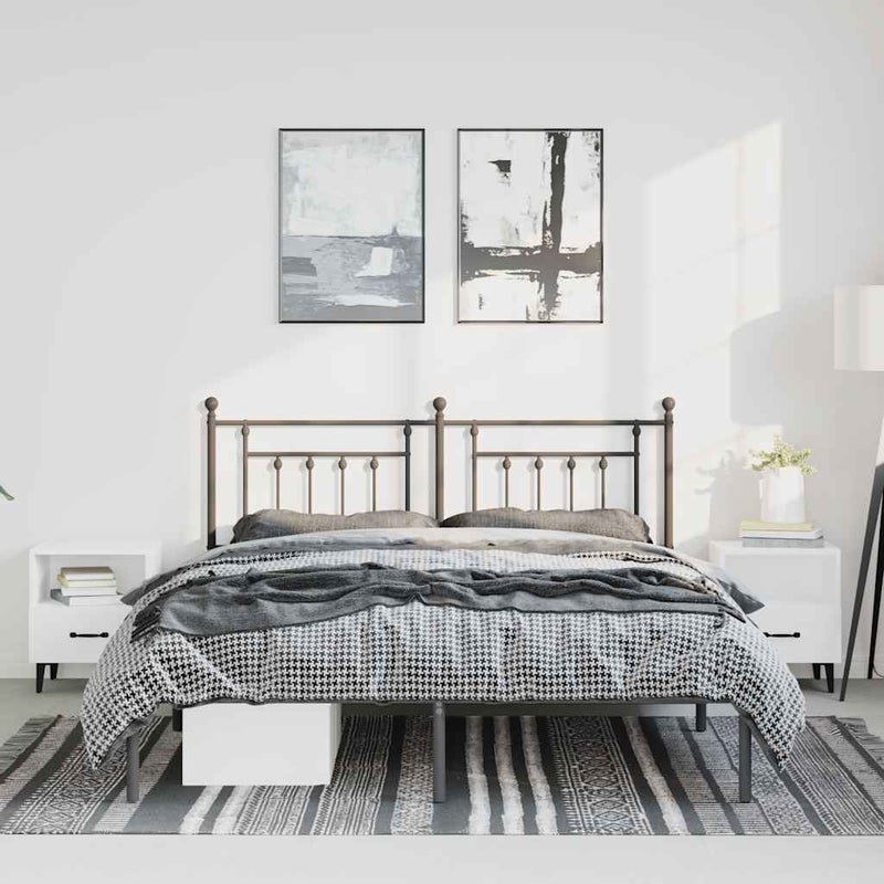 Metal Bed Frame without Mattress with Headboard Black 135x190 cm Payday Deals