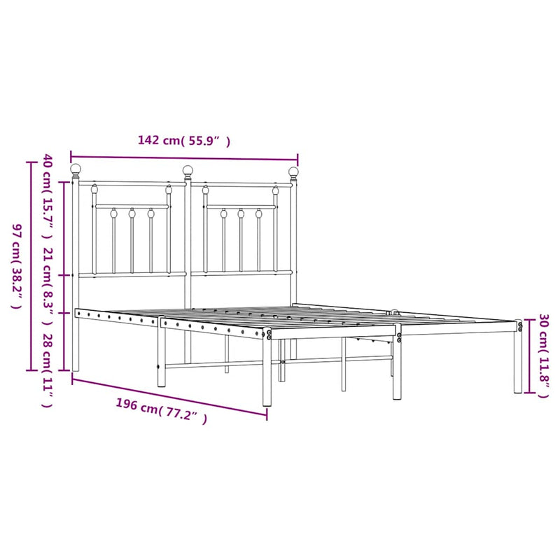 Metal Bed Frame without Mattress with Headboard Black 135x190 cm Payday Deals