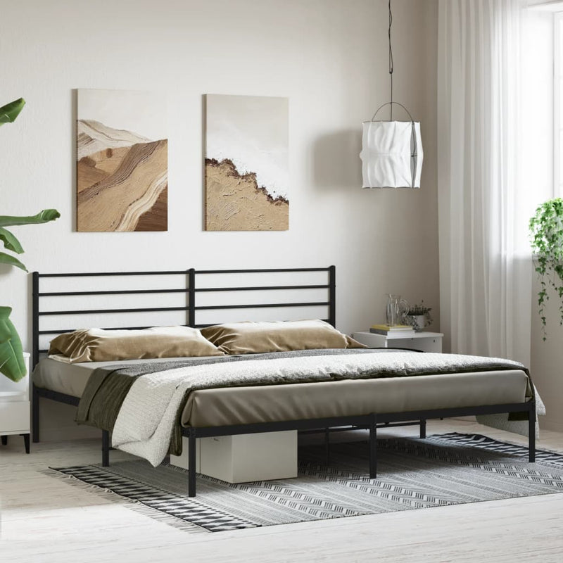 Metal Bed Frame without Mattress with Headboard Black 183x203 cm King Payday Deals