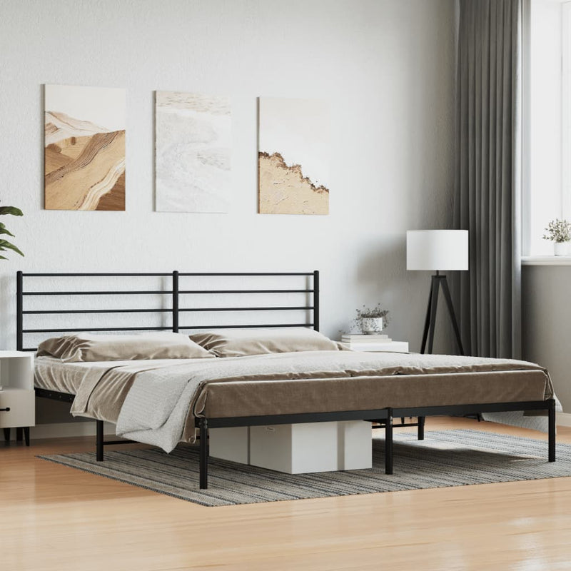 Metal Bed Frame without Mattress with Headboard Black 183x203 cm King Payday Deals