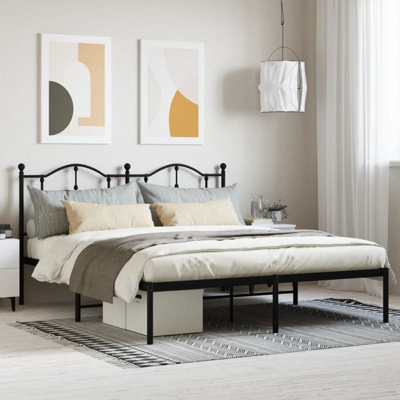 Metal Bed Frame without Mattress with Headboard Black 183x203 cm King Payday Deals