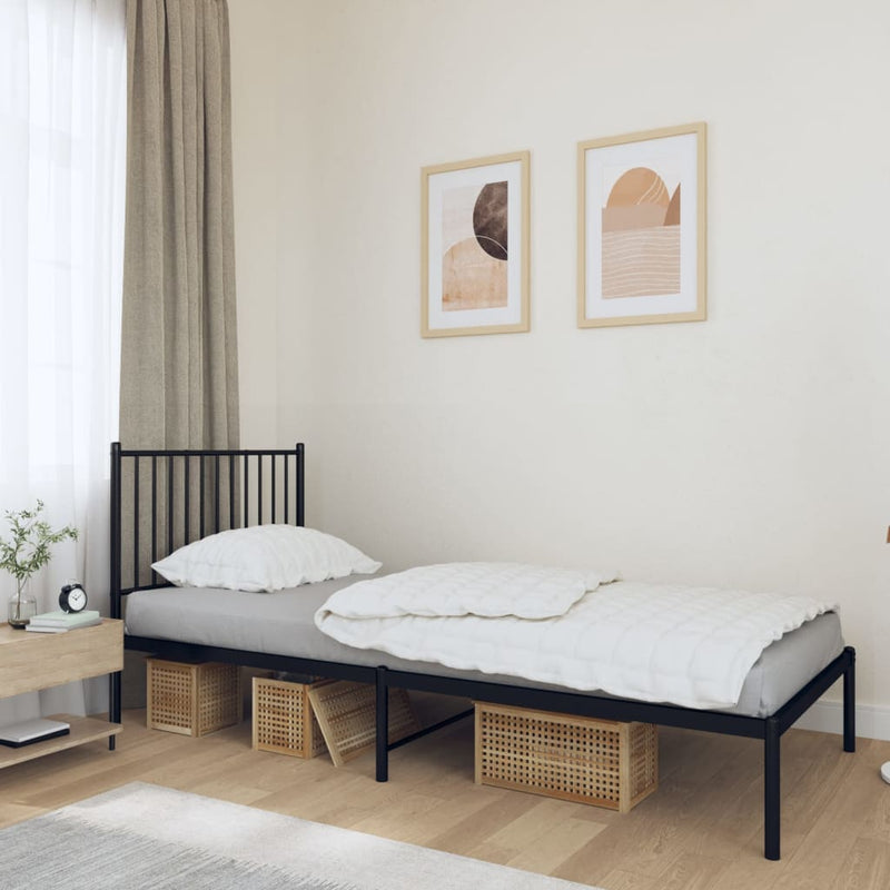 Metal Bed Frame without Mattress with Headboard Black 90x190 cm Payday Deals