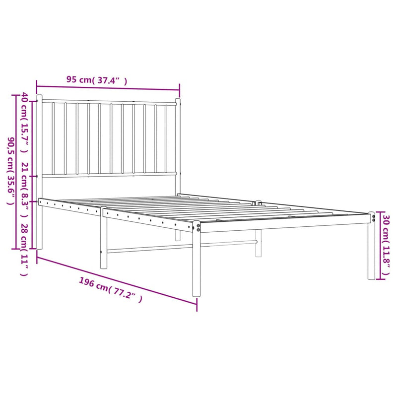 Metal Bed Frame without Mattress with Headboard Black 90x190 cm Payday Deals