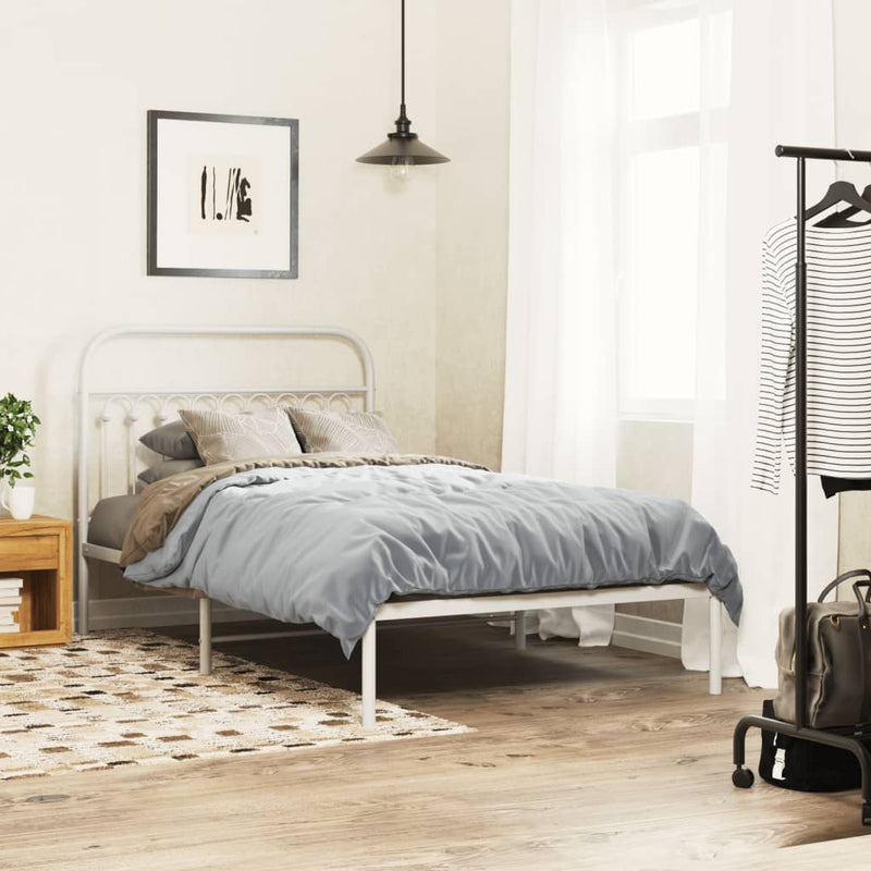 Metal Bed Frame without Mattress with Headboard White 107x203 cm King Single Payday Deals