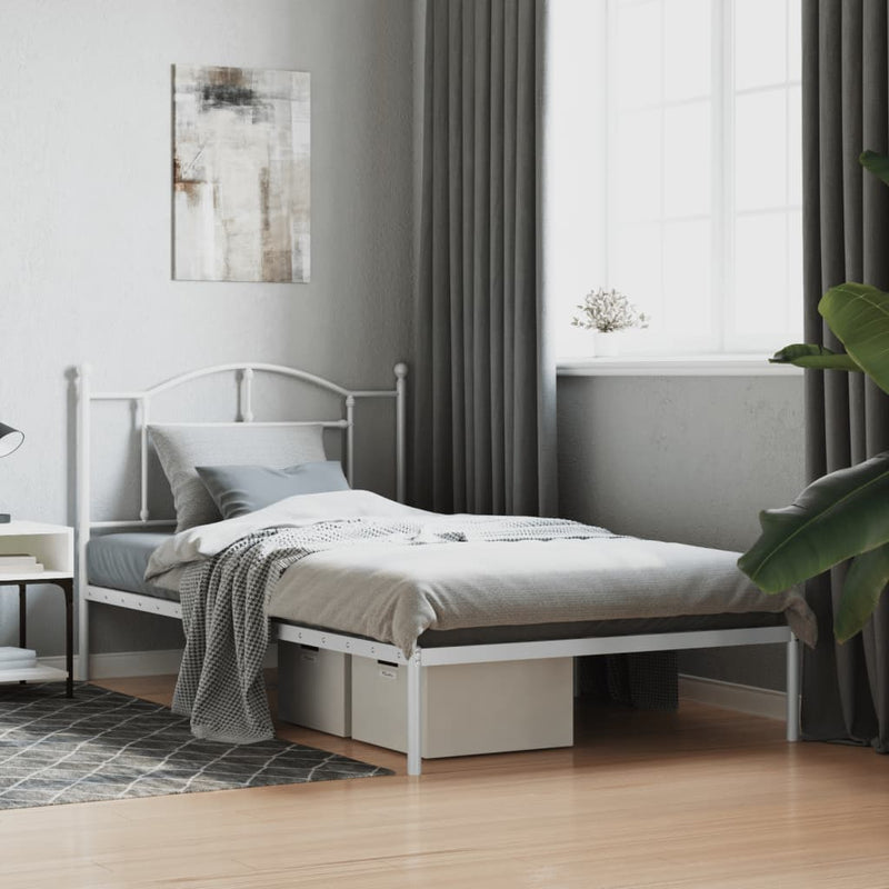 Metal Bed Frame without Mattress with Headboard White 107x203 cm King Single Payday Deals