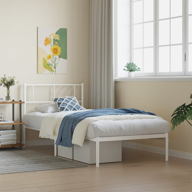 Metal Bed Frame without Mattress with Headboard White 107x203 cm King Single Payday Deals