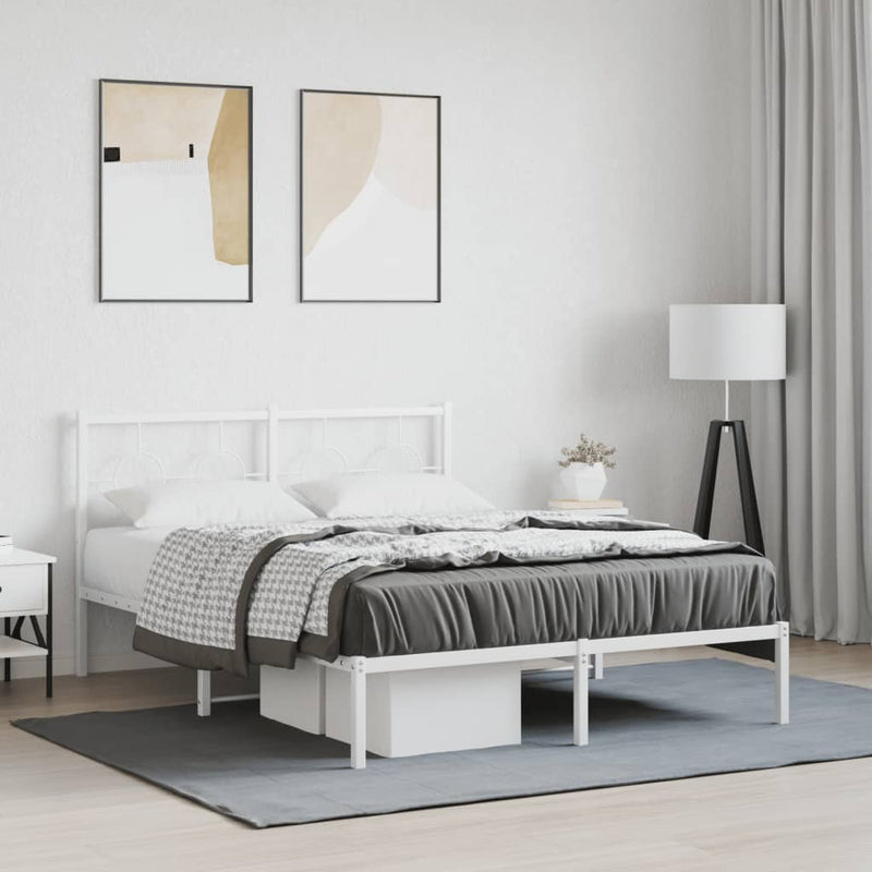 Metal Bed Frame without Mattress with Headboard White 135x190 cm Payday Deals