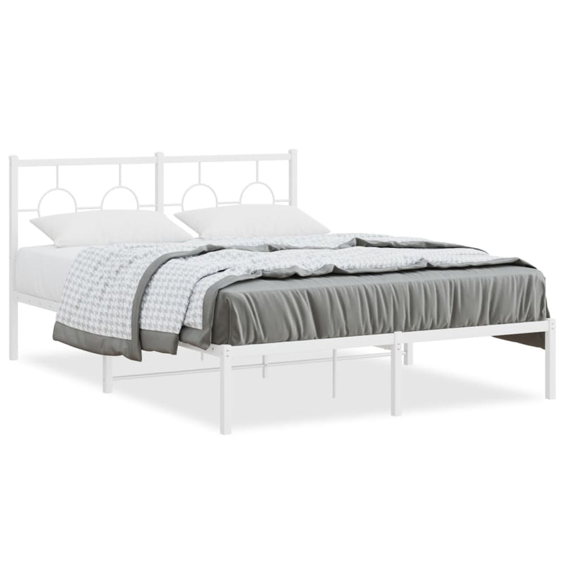 Metal Bed Frame without Mattress with Headboard White 135x190 cm Payday Deals