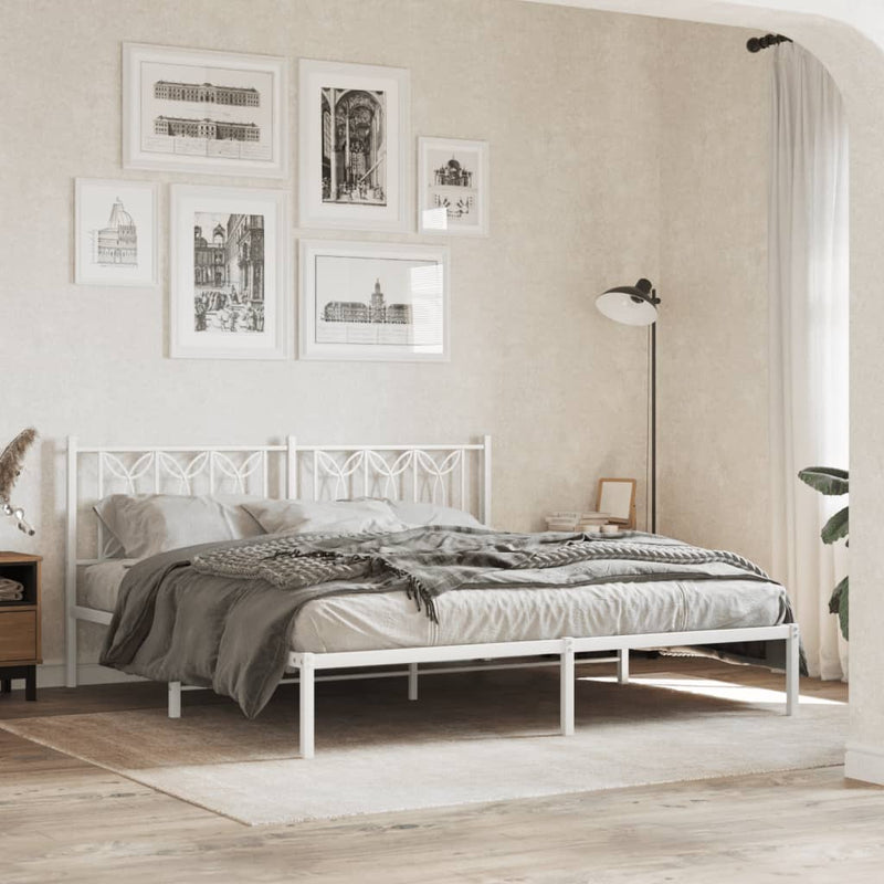 Metal Bed Frame without Mattress with Headboard White 183x203 cm King Payday Deals