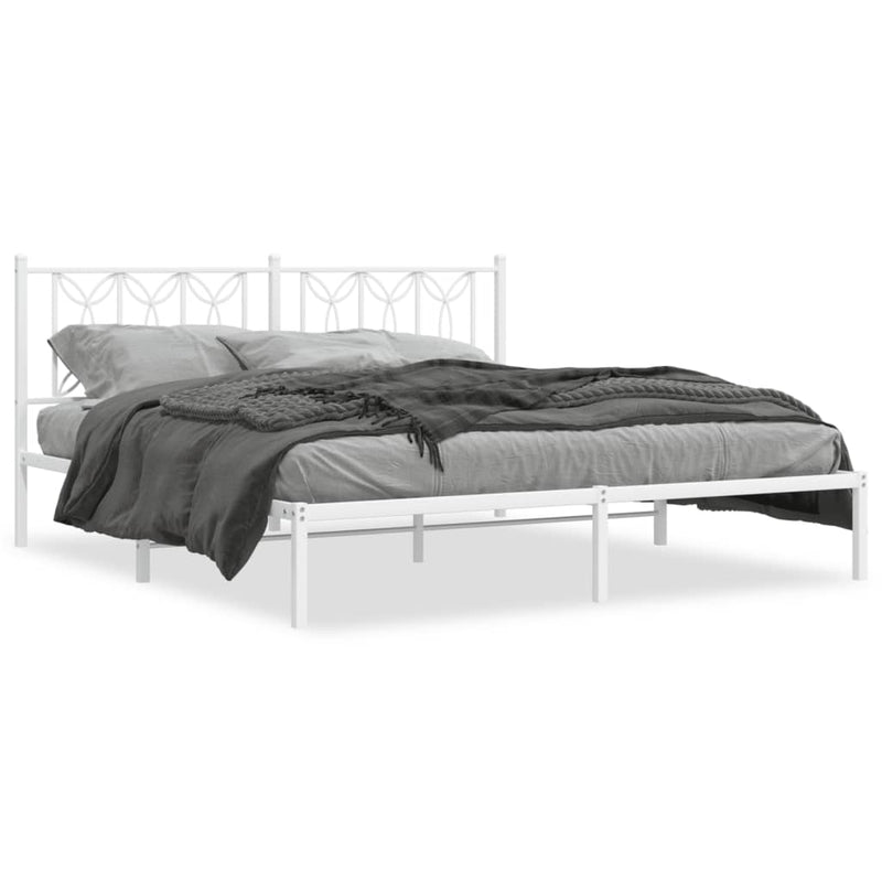 Metal Bed Frame without Mattress with Headboard White 183x203 cm King Payday Deals