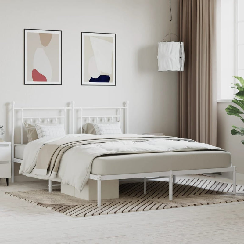 Metal Bed Frame without Mattress with Headboard White 183x203 cm King Payday Deals
