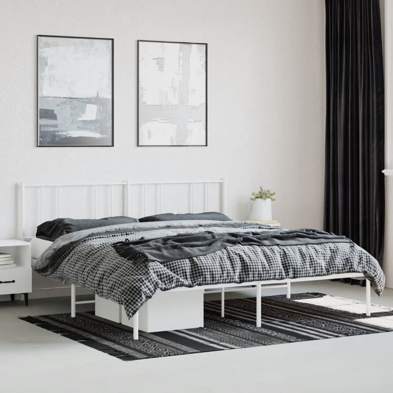 Metal Bed Frame without Mattress with Headboard White 183x203 cm King Payday Deals