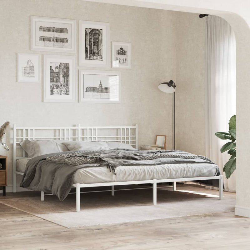 Metal Bed Frame without Mattress with Headboard White 183x203 cm King Payday Deals
