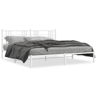 Metal Bed Frame without Mattress with Headboard White 183x203 cm King Payday Deals
