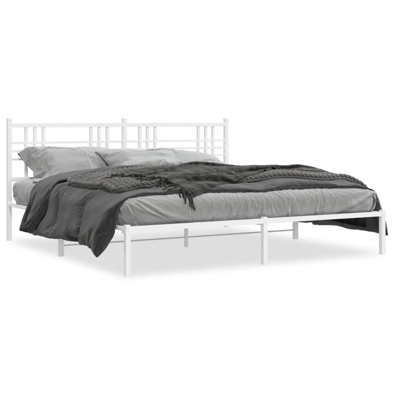 Metal Bed Frame without Mattress with Headboard White 183x203 cm King Payday Deals