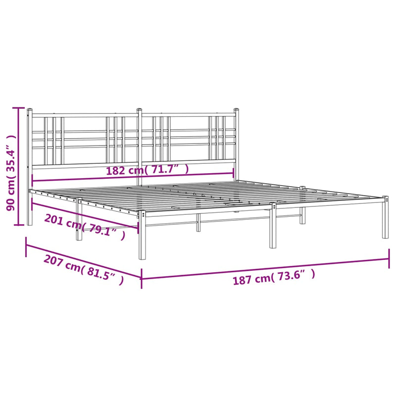 Metal Bed Frame without Mattress with Headboard White 183x203 cm King Payday Deals