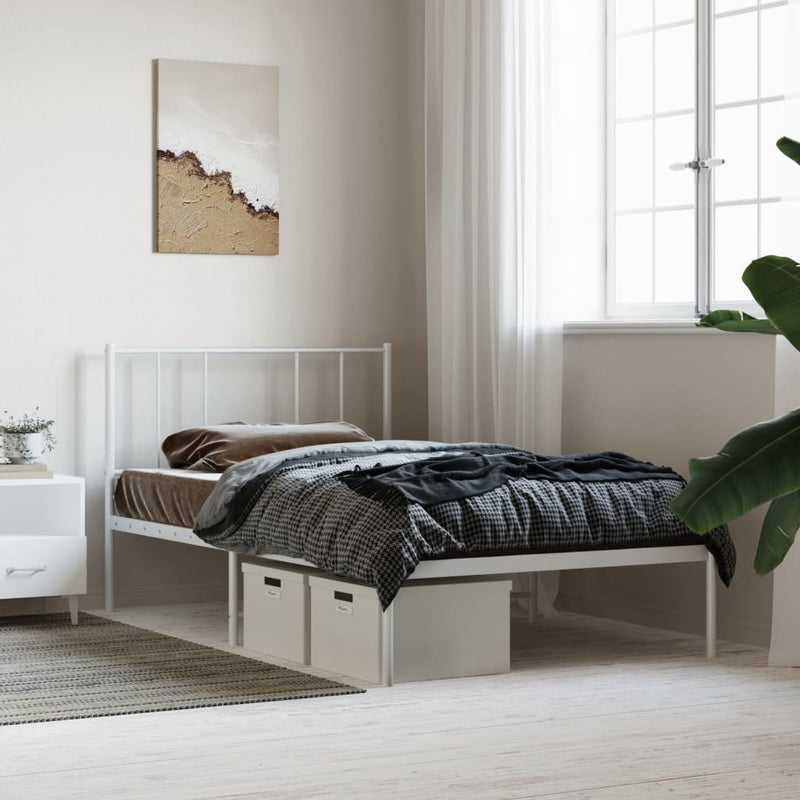 Metal Bed Frame without Mattress with Headboard White 90x190 cm Payday Deals