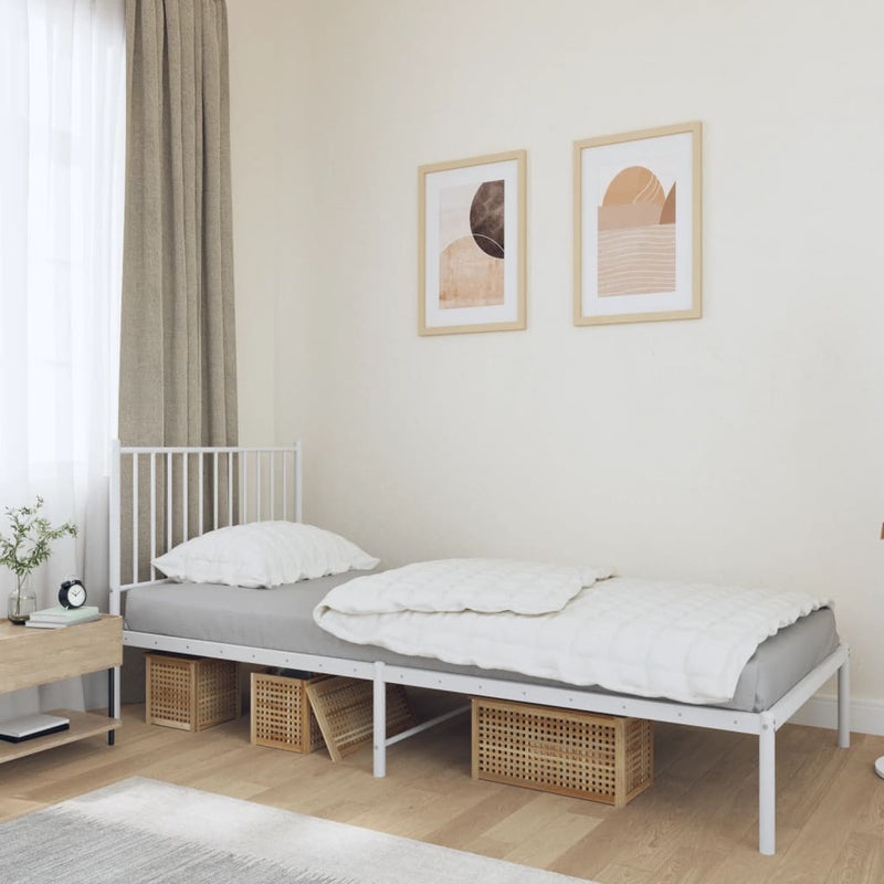 Metal Bed Frame without Mattress with Headboard White 90x190 cm Payday Deals