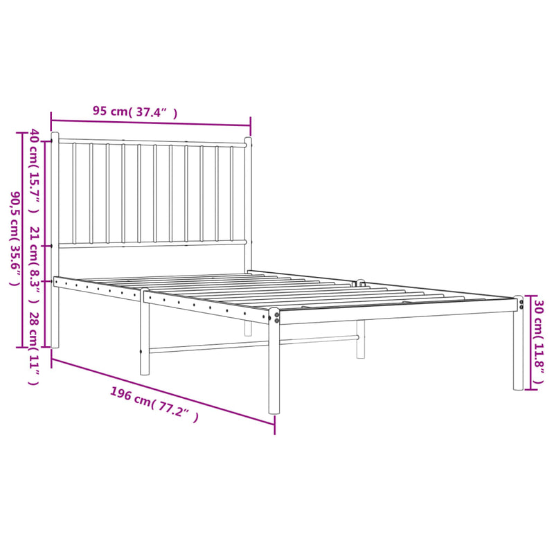 Metal Bed Frame without Mattress with Headboard White 90x190 cm Payday Deals