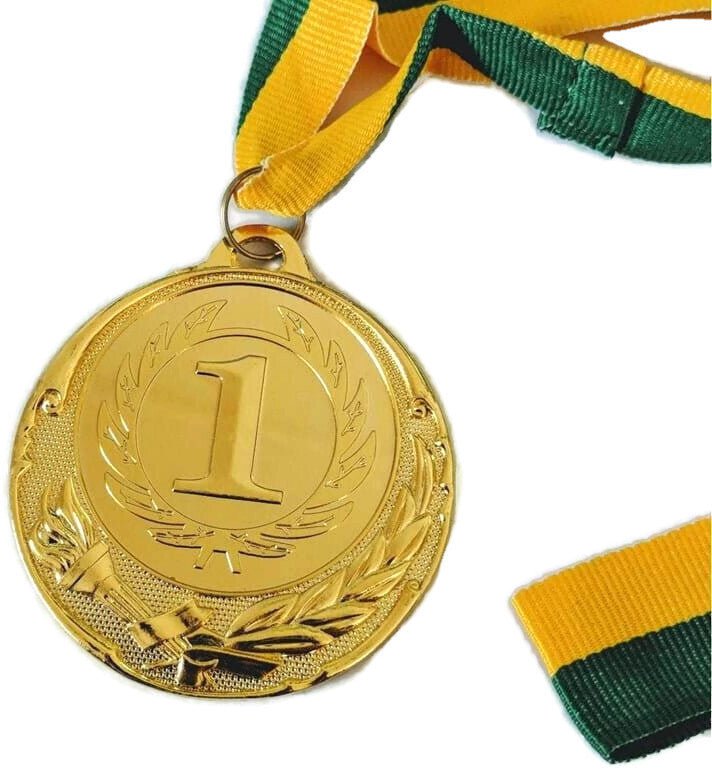 METAL WINNER GOLD MEDAL 1st Party Favours Sports Day 40cm Ribbon - Green/Gold Payday Deals