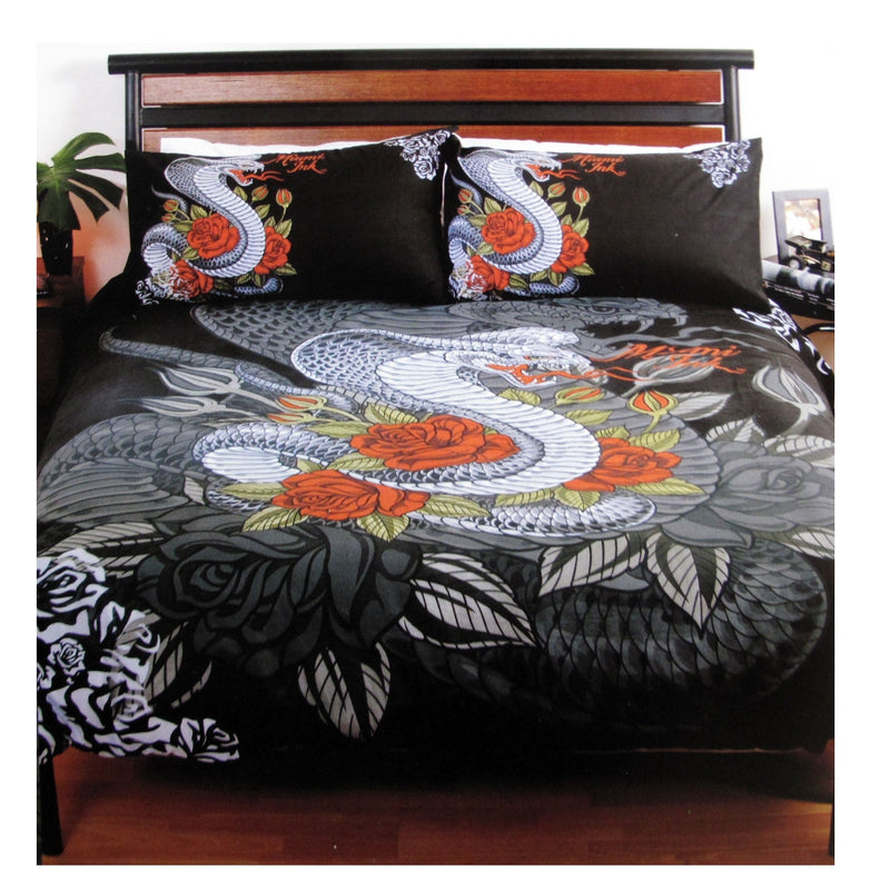 Miami Ink Cobra Black Quilt Cover Set Single Payday Deals