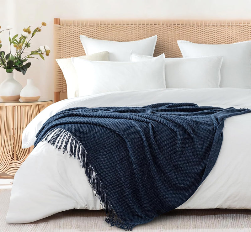 Micro Plush Knitted Woven Throw Blanket - Navy Payday Deals