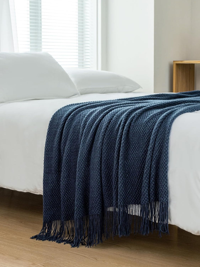 Micro Plush Knitted Woven Throw Blanket - Navy Payday Deals