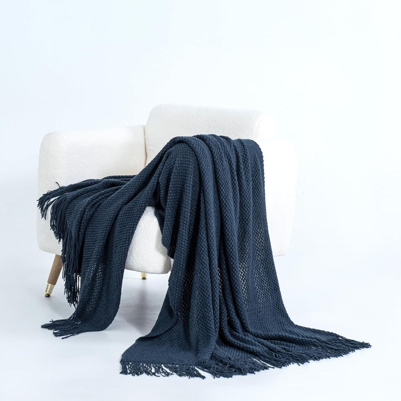 Micro Plush Knitted Woven Throw Blanket - Navy Payday Deals